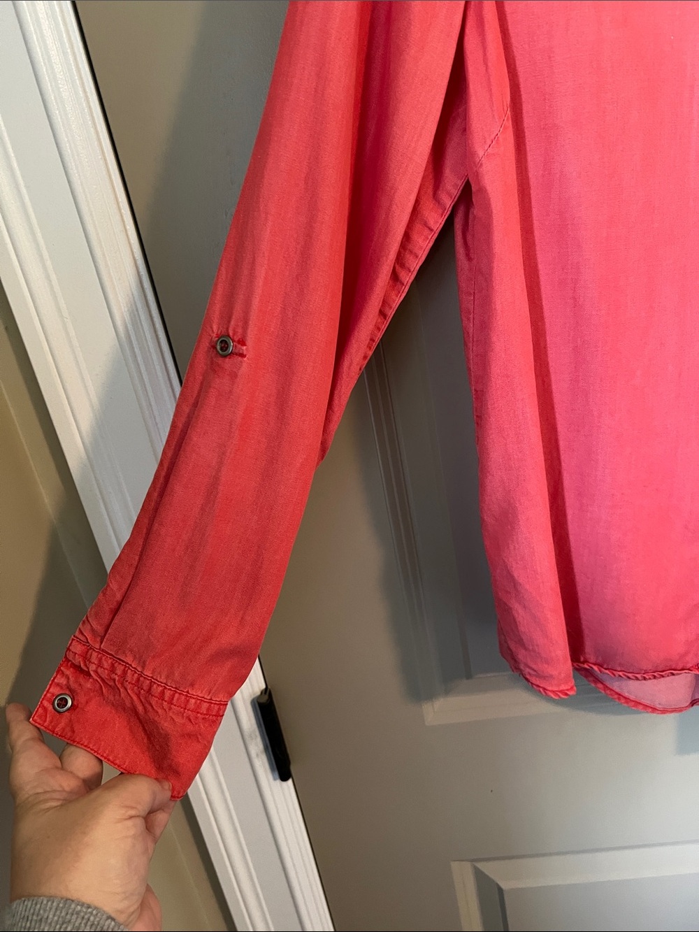 Standard Grace Coral Pink Lyocell Button Down Shirt Medium Long Sleeve Pocket - Picture 3 of 12